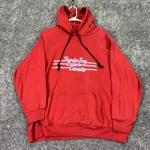 Vintage Textile Prints Hoodie Mens XL Red Fleece Pullover Thunder Bay Canada